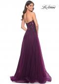 Picture of: Rhinestone Tulle A-Line Gown with Lace Bodice in Jewel Tones in Dark Berry, Style: 32253, Detail Picture 2