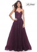 Picture of: Sweetheart Tulle Strapless Gown with Lace Applique in Dark Berry, Style: 32304, Detail Picture 2