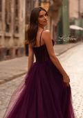 Picture of: Tulle Prom Dress with A-Line Skirt and Ruched Corset Top in Dark Berry, Style 32700, Detail Picture 2