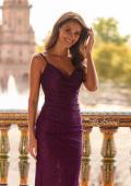 Picture of: Rhinestone Lace Gown with Draped Neckline and Open Back in Dark Berry, Style: 33264, Detail Picture 2