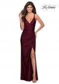 Picture of: Ruched Jersey Prom Dress with Tie Up Back in Burgundy, Style: 28421, Detail Picture 3