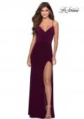 Picture of: Pleated Bodice Jersey Prom Dress with Lace Up Back in Burgundy, Style: 28531, Detail Picture 3