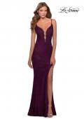 Picture of: Lace Prom Dress with Deep V-Neck and Rhinestones in Burgundy, Style: 28556, Detail Picture 3