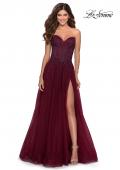 Picture of: Strapless Beaded Prom Gown with Slit and Pockets in Burgundy, Style 28603, Detail Picture 3