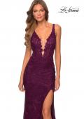 Picture of: Long Lace Prom Dress with Plunging Neckline in Burgundy, Style: 28648, Detail Picture 3