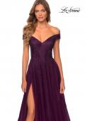 Picture of: Off The Shoulder Beaded Tulle Prom Dress in Burgundy, Style: 28774, Detail Picture 3