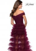 Picture of: Sheer Layered Tulle Off the Shoulder Prom Gown in Burgundy, Style: 28804, Detail Picture 3