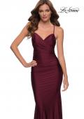 Picture of: Criss Cross Ruched Bodice Jersey Long Dress in Dark Berry, Style 29606, Detail Picture 3