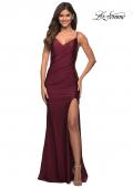 Picture of: Diagonal Ruched Jersey Gown with V Neckline in Dark Berry, Detail Picture 3