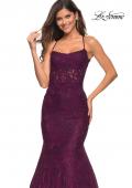 Picture of: Mermaid Lace Gown with Sheer Bodice and Open Back in Dark Berry, Detail Picture 3