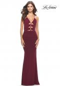 Picture of: Unique Cut Out Net Jersey Prom Dress in Dark Berry, Style: 31334, Detail Picture 3