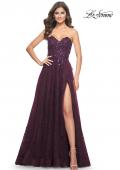 Picture of: A-Line Gown with Lace Lining and Beaded Embellishments in Dark Berry, Style: 31954, Detail Picture 3