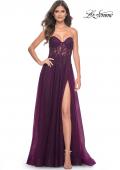 Picture of: Rhinestone Tulle A-Line Gown with Lace Bodice in Jewel Tones in Dark Berry, Style: 32253, Detail Picture 3