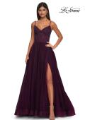Picture of: Beautiful A-line Tulle Dress with Eyelet Neckline and Lace Top in Dark Berry, Style: 32594, Detail Picture 3
