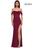 Picture of: Simple Off the Shoulder Net Jersey Dress with Sheer Waist in Dark Berry, Style 32684, Detail Picture 3
