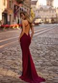Picture of: Fitted Ruched Net Jersey Dress with Low Back in Dark Berry, Style 32834, Detail Picture 3