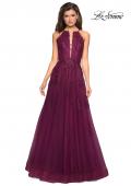 Picture of: Tulle Prom Dress with Lace Bodice and Strappy Back in Burgundy, Style: 27143, Detail Picture 4