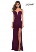 Picture of: Form Fitting Long Jersey Dress with Ruching in Burgundy, Style: 27564, Detail Picture 4
