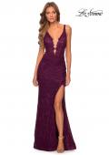 Picture of: Long Lace Prom Dress with Plunging Neckline in Burgundy, Style: 28648, Detail Picture 4