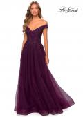 Picture of: Off The Shoulder Beaded Tulle Prom Dress in Burgundy, Style: 28774, Detail Picture 4