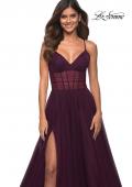 Picture of: Tulle A-line Prom Dress with Corset Sheer Bodice in Dark Berry, Detail Picture 4
