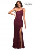 Picture of: One Shoulder Long Lace Prom Dress with Open Back in Dark Berry, Detail Picture 4