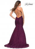 Picture of: Mermaid Lace Gown with Sheer Bodice and Open Back in Dark Berry, Detail Picture 4