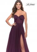 Picture of: Illusion Bodice A-line Gown with Boning and Defined Cups in Dark Berry, Style: 31205, Detail Picture 4