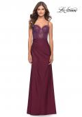 Picture of: Jersey Long Dress with Sheer Rhinestone Embellished Bodice in Dark Berry, Style: 31244, Detail Picture 4