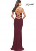 Picture of: Unique Cut Out Net Jersey Prom Dress in Dark Berry, Style: 31334, Detail Picture 4