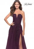 Picture of: Strapless Deep V A-Line Tulle and Lace Gown in Dark Berry, Style: 31345, Detail Picture 4