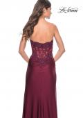 Picture of: Ruched Jersey Skirt with Lace Illusion Top and Rhinestone Prom Dress in Dark Berry, Style: 32011, Detail Picture 4