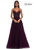 Picture of: Beautiful A-line Tulle Dress with Eyelet Neckline and Lace Top in Dark Berry, Style: 32594, Detail Picture 4