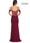 Picture of: Simple Off the Shoulder Net Jersey Dress with Sheer Waist in Dark Berry, Style 32684, Detail Picture 4