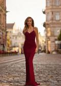 Picture of: Fitted Ruched Net Jersey Dress with Low Back in Dark Berry, Style 32834, Detail Picture 4