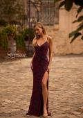 Picture of: Beautiful Beaded Evening Gown with V Neckline and Open Back in Dark Berry, Style 33054, Detail Picture 4