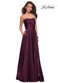 Picture of: Strapless Satin Gown with Ruching and Pockets in Burgundy, Style: 27130, Detail Picture 5