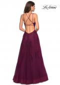 Picture of: Tulle Prom Dress with Lace Bodice and Strappy Back in Burgundy, Style: 27143, Detail Picture 5