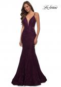 Picture of: Long Mermaid Lace Dress with Back Rhinestone Detail in Dark Berry, Style: 28355, Detail Picture 5