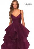 Picture of: Layered Tulle Prom Dress with V Shaped Neckline in Burgundy, Style: 28502, Detail Picture 5