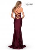 Picture of: Long Prom Dress with Knotted Detail and Lace Up Back in Burgundy, Style: 28574, Detail Picture 5