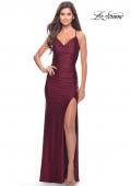 Picture of: Rhinestone Jersey Dress with Slit and Ruching in Dark Berry, Style: 31123, Detail Picture 5