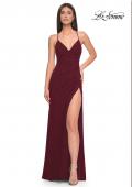 Picture of: Net Jersey Ruched Prom Dress with Illusion Bodice in Dark Berry, Style: 31151, Detail Picture 5