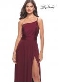 Picture of: Chic One Shoulder Long Jersey Gown with Defined Waist in Dark Berry, Style: 31170, Detail Picture 5