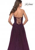 Picture of: Strapless Deep V A-Line Tulle and Lace Gown in Dark Berry, Style: 31345, Detail Picture 5