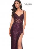 Picture of: Sequin Prom Dress with Lace Detail Illusion Bodice in Purple, Style: 31657, Detail Picture 5