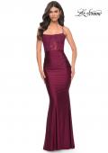 Picture of: Ruched Jersey Dress with Illusion Corset Lace Top in Purple, Style: 31857, Detail Picture 5
