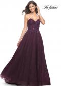 Picture of: A-Line Gown with Lace Lining and Beaded Embellishments in Dark Berry, Style: 31954, Detail Picture 5