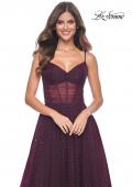 Picture of: A-Line Rhinestone Tulle Embellished Gown with Illusion Top in Dark Berry, Style: 31970, Detail Picture 5