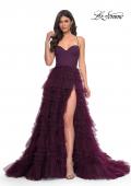 Picture of: Ruffle Tulle A-Line Dress with Satin Bustier Top in Purple, Style: 32071, Detail Picture 5
